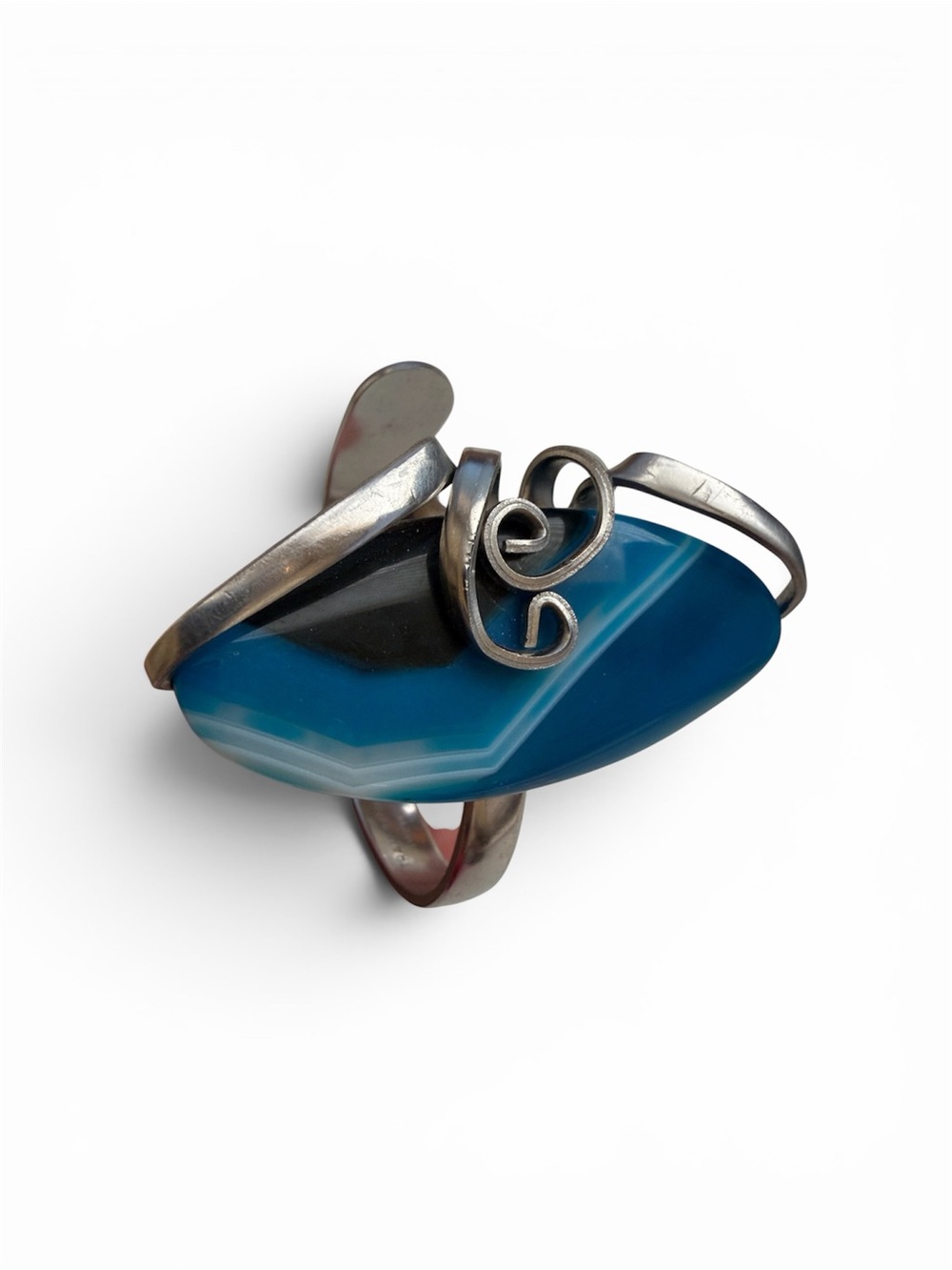 Unique Stainless Steel (Fork) Blue Agate Statement Bracelet - Picture 2 of 6